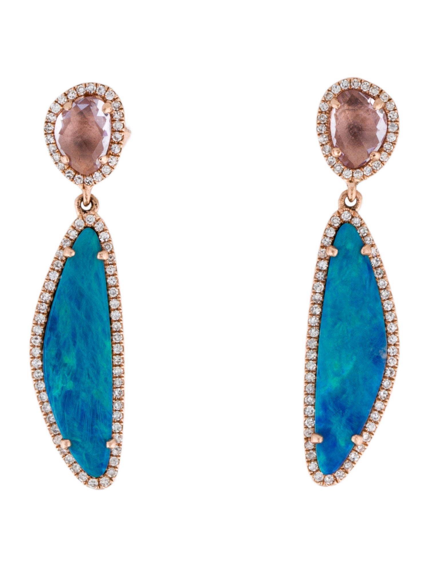 Dilamani 14K Black Opal Doublet, Quartz & Diamond Drop Earrings