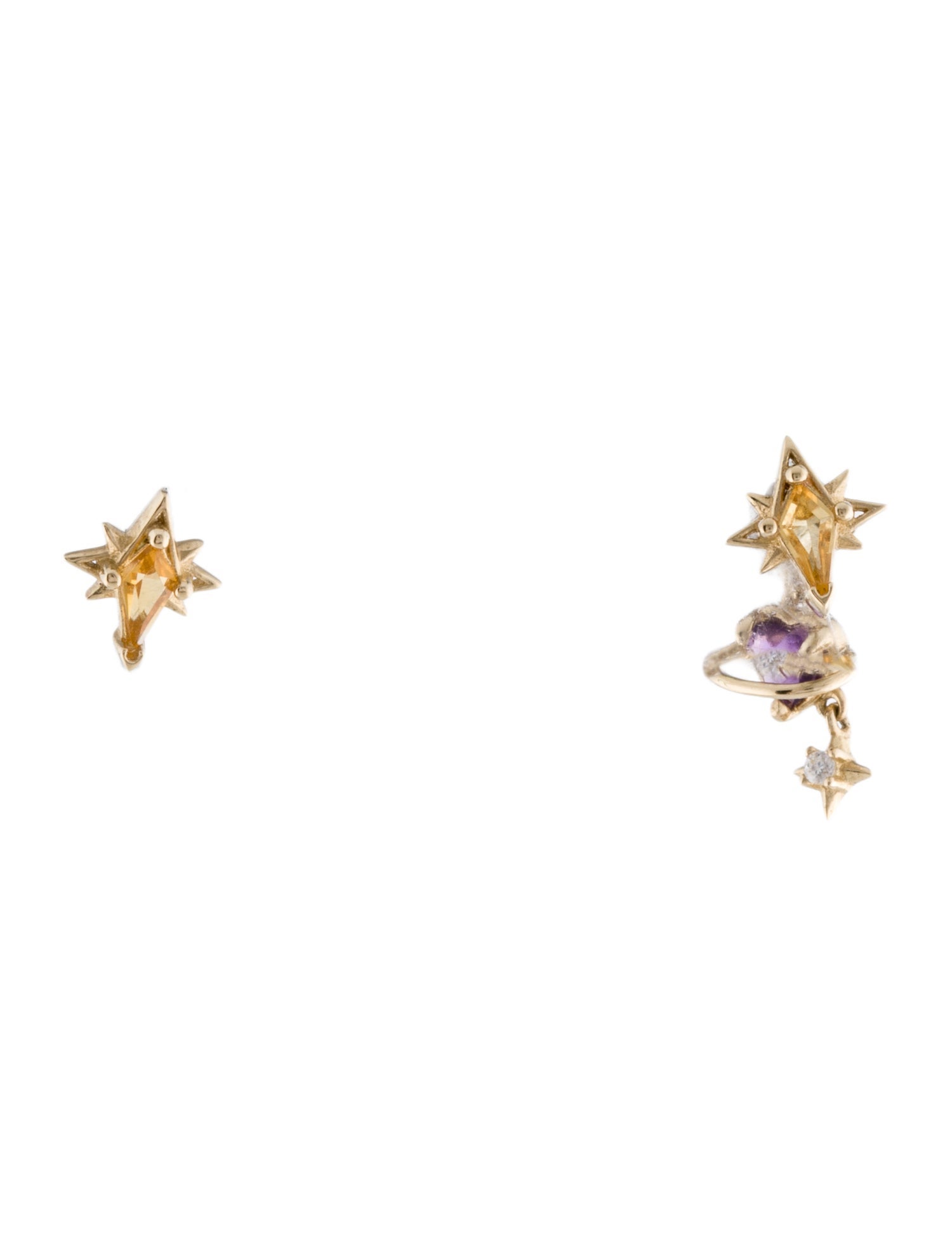 Earrings 14K Amethyst, Citrine & Diamond Studs & Earring Enhancer