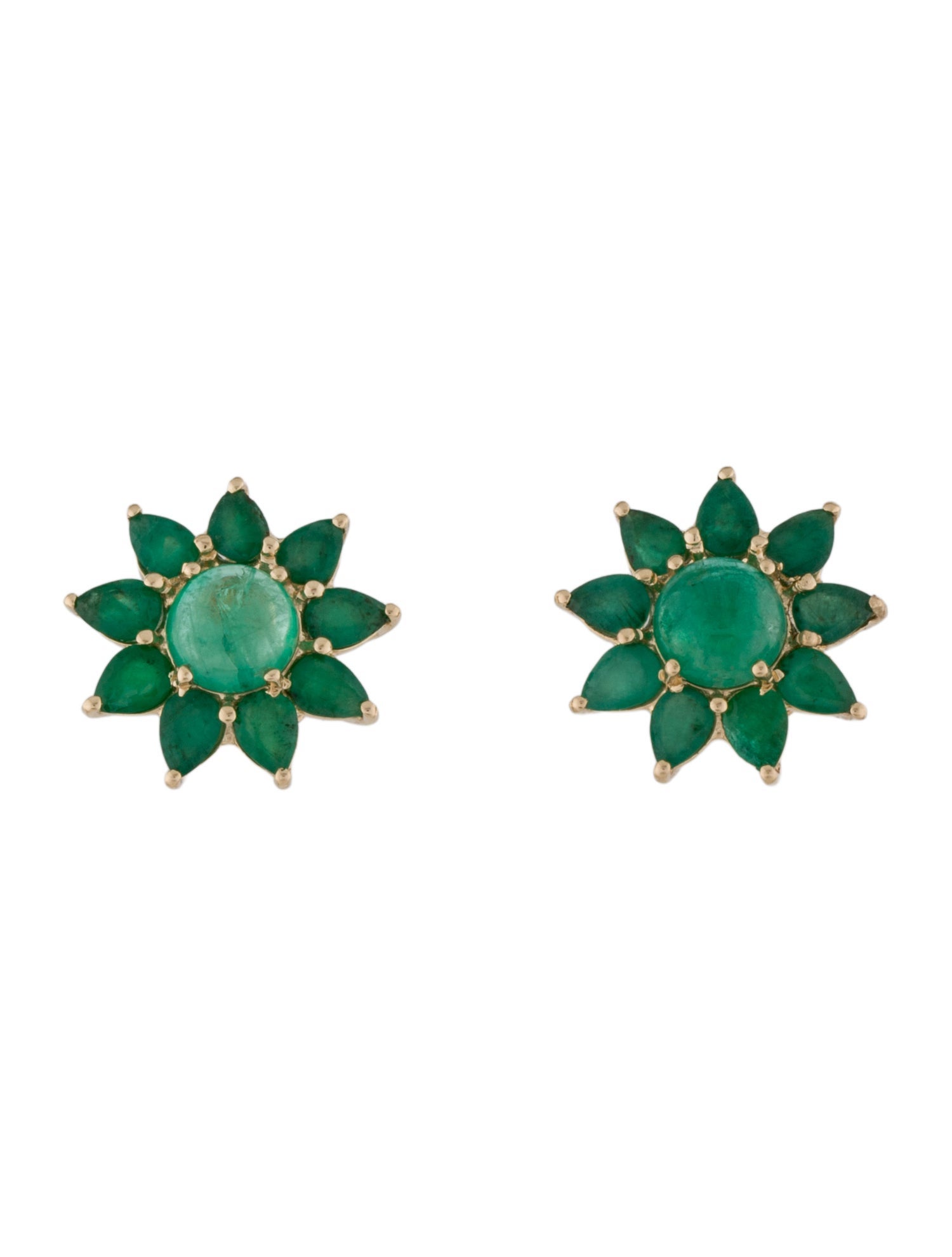 Earrings 14K 3.66ctw Emerald Floral Stud Earrings