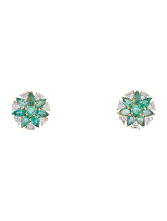Earrings 14K 2.34ctw Emerald & Sapphire Circular Stud Earrings