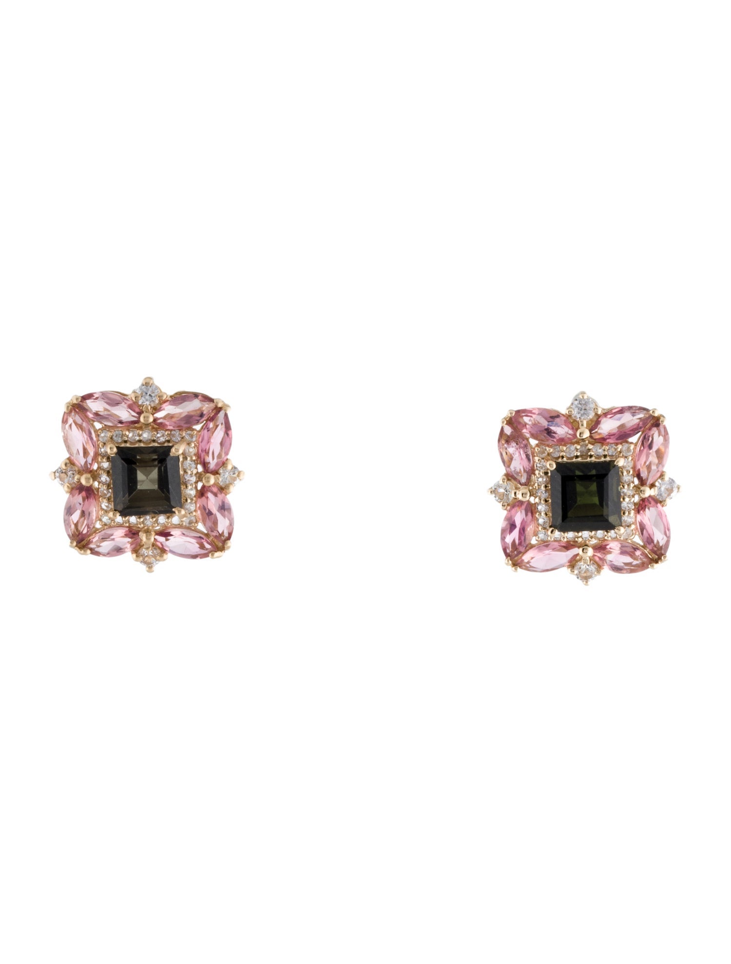 Earrings 14K Sapphire & Tourmaline Stud