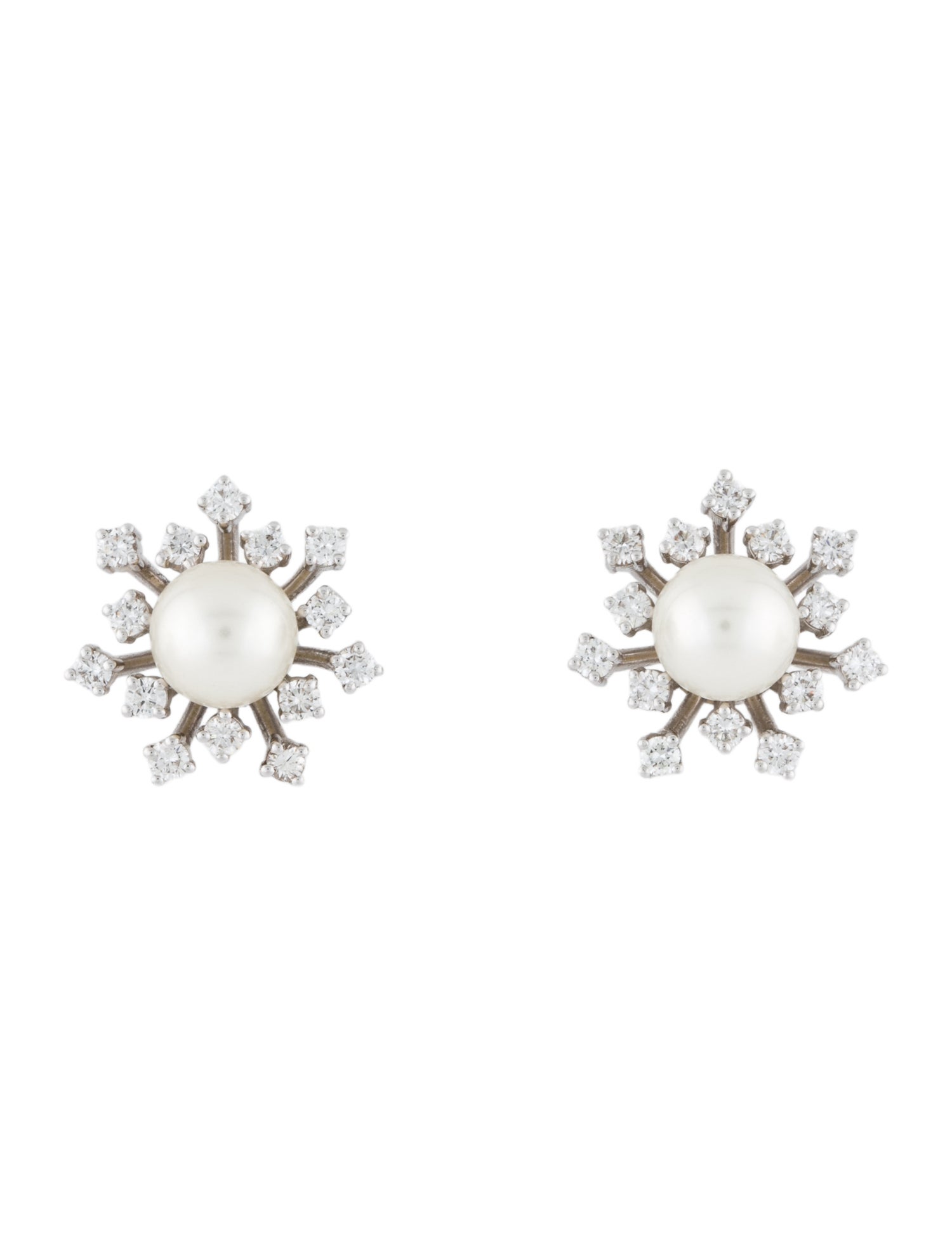 Earrings 18K Pearl & Diamond Star Cluster Stud