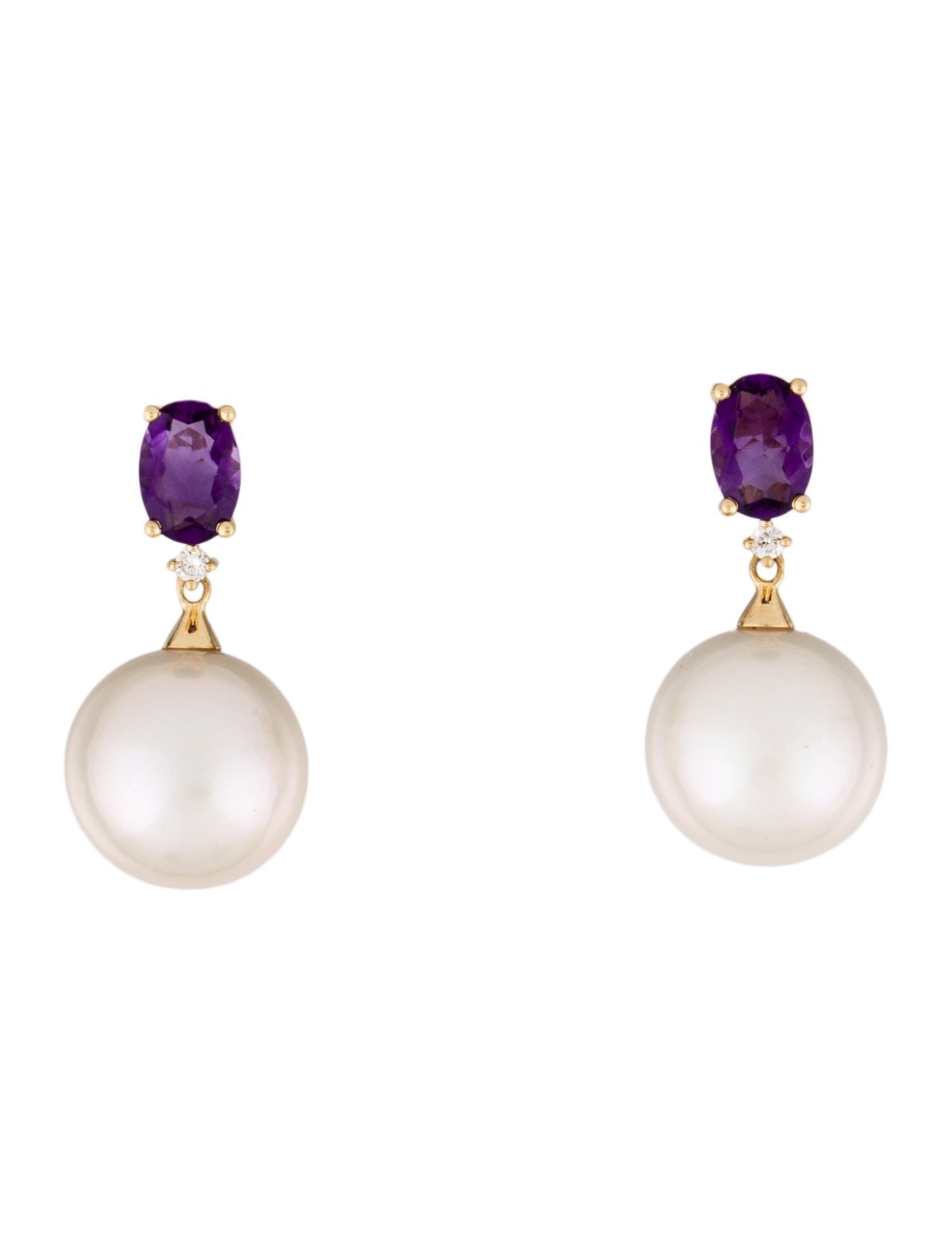 Earrings 18K Pearl, Diamond, & Amethyst Drop Earrings