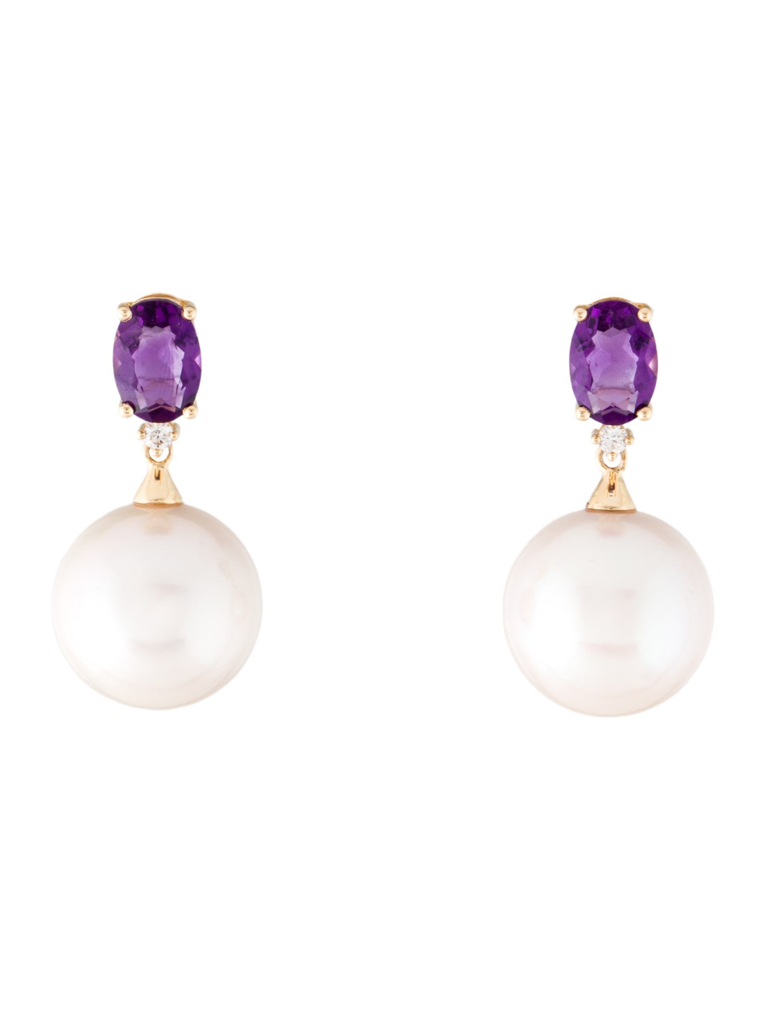Earrings 18K Pearl, Diamond, & Amethyst Drop Earrings