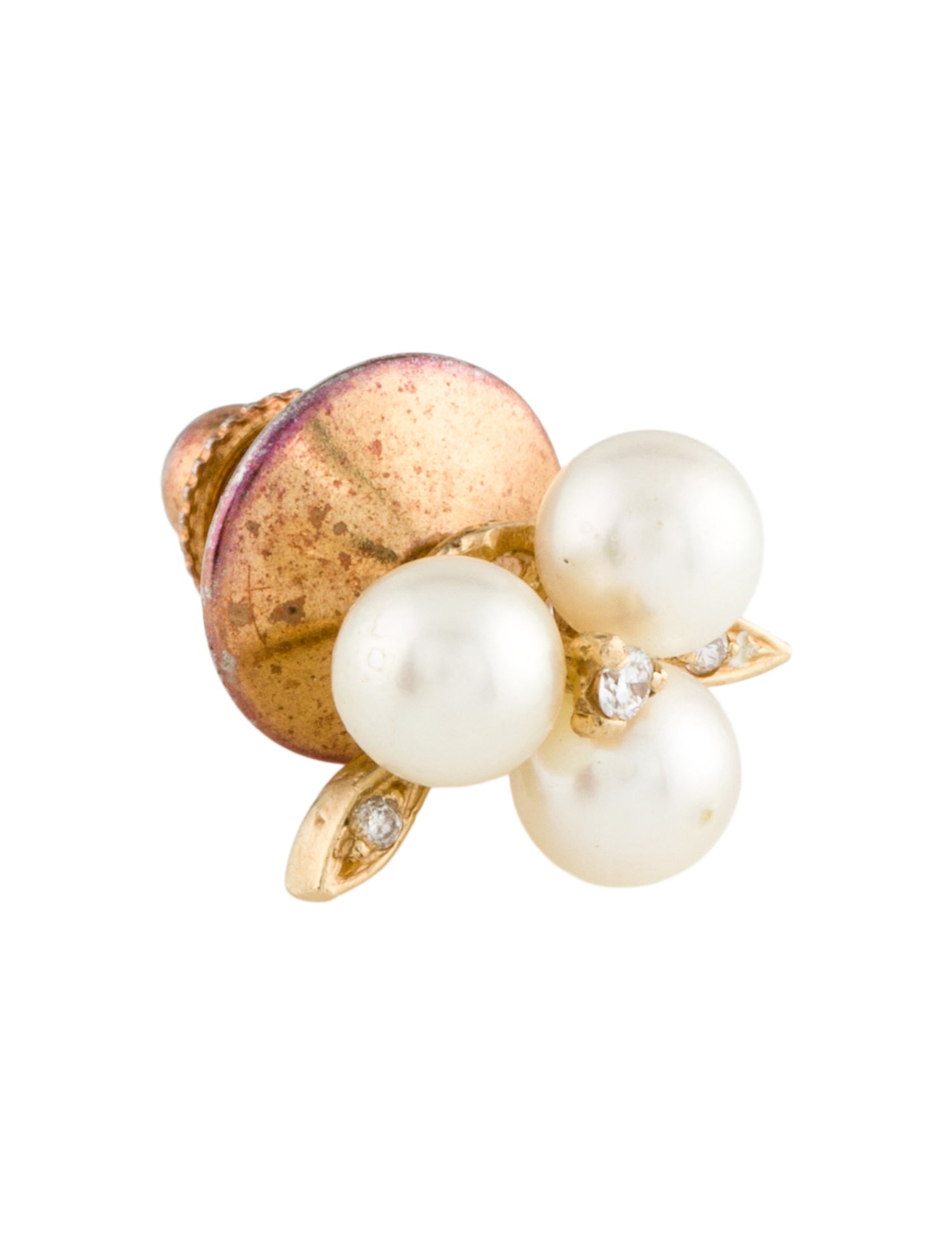 Earrings 14K Pearl & Diamond Lapel Pin