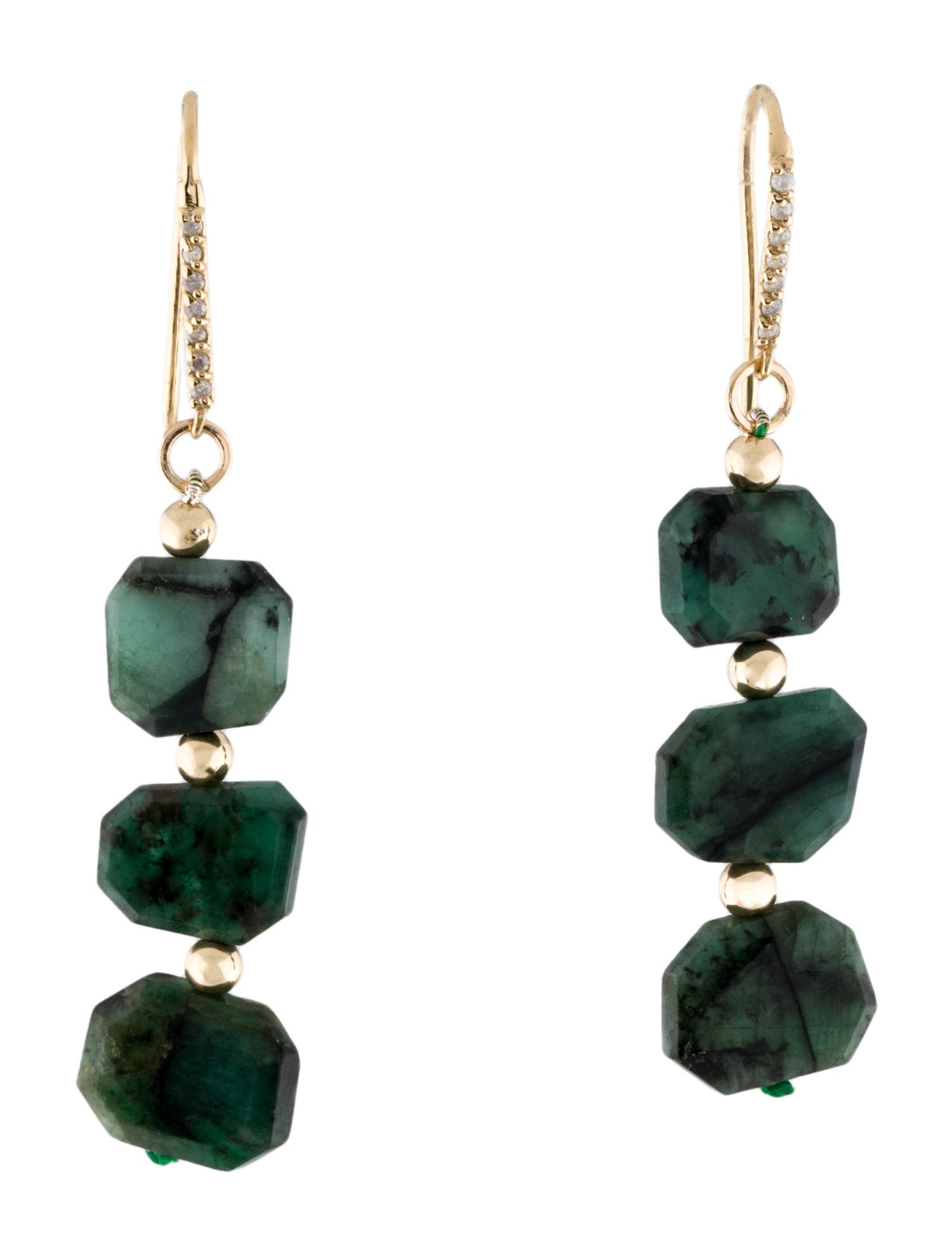 Earrings 14K Emerald & Diamond Drop Earrings
