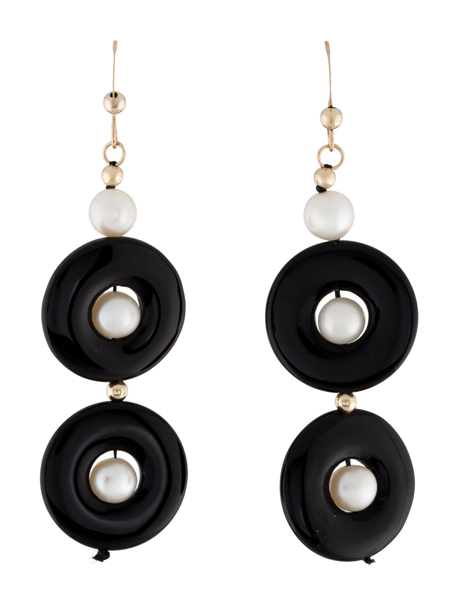 Earrings 14K Pearl & Onyx Drop Earrings