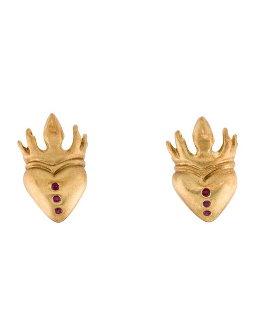 Earrings 18K Ruby Crown Heart Stud Earrings