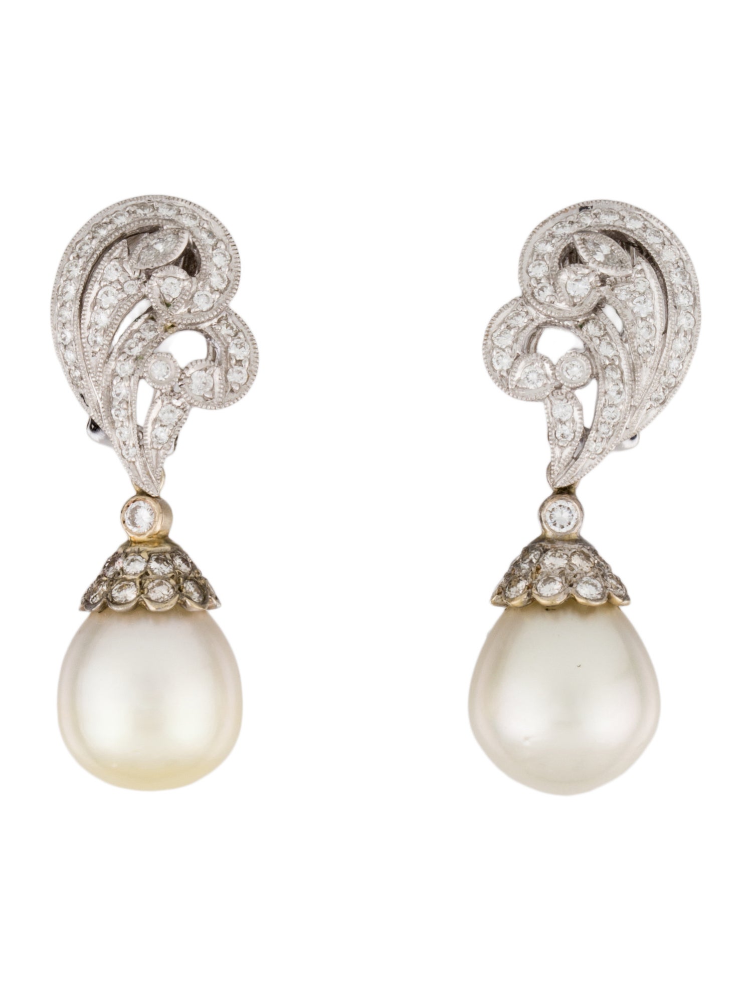 Earrings 18K Pearl & Diamond Drop Earrings