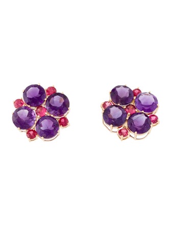 Earrings 18K Amethyst & Spinel Stud Earrings