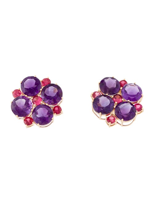 Earrings 18K Amethyst & Spinel Stud Earrings