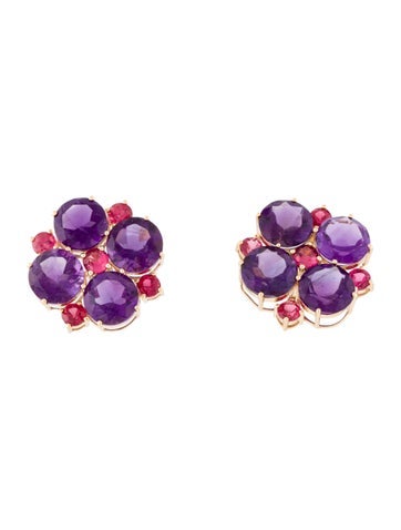 Earrings Stud 18K Amethyst & Spinel