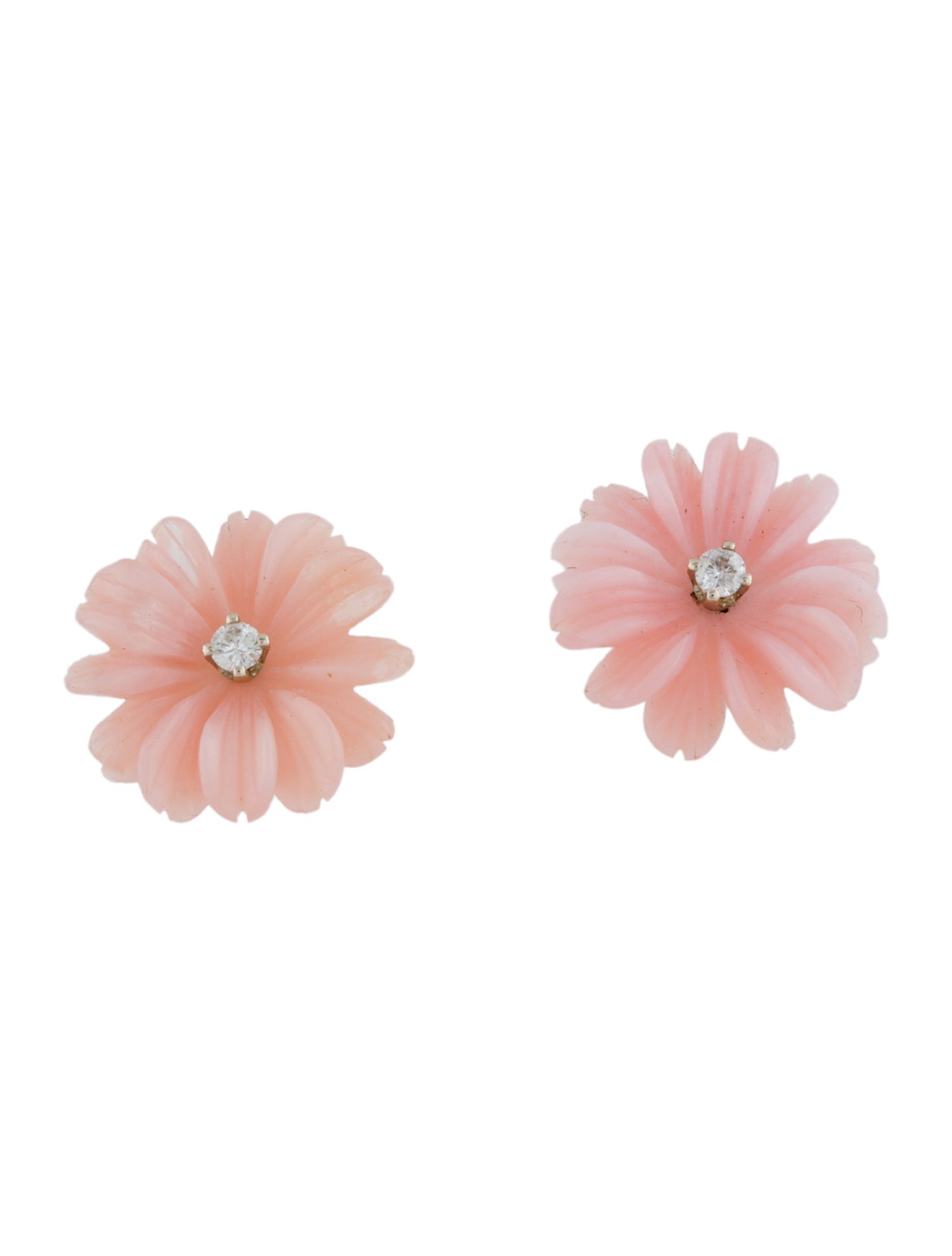 Earrings 14K Opal & Diamond Flower Stud Earrings