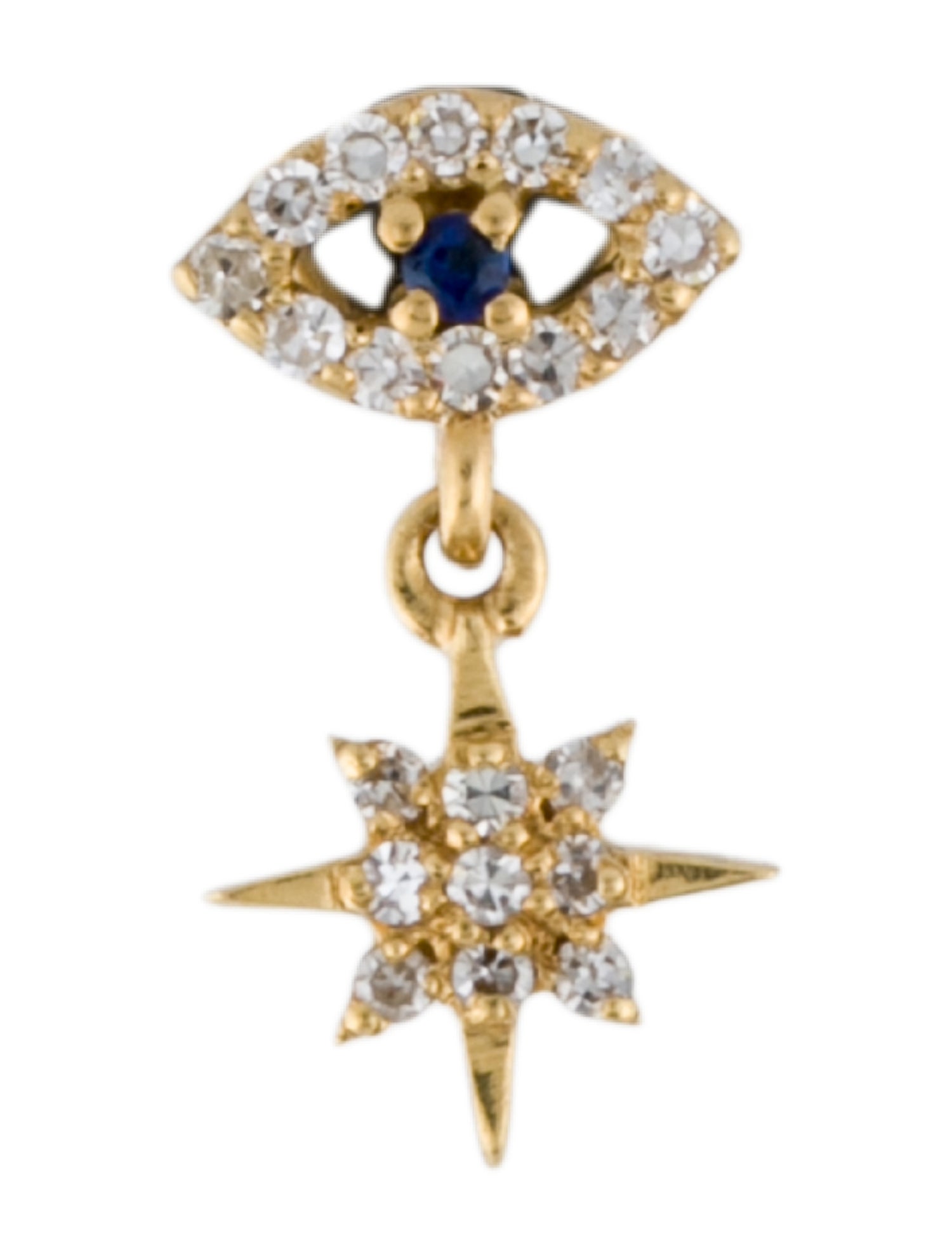 Earrings 18K Sapphire & Diamond Evil Eye Single Drop Earring