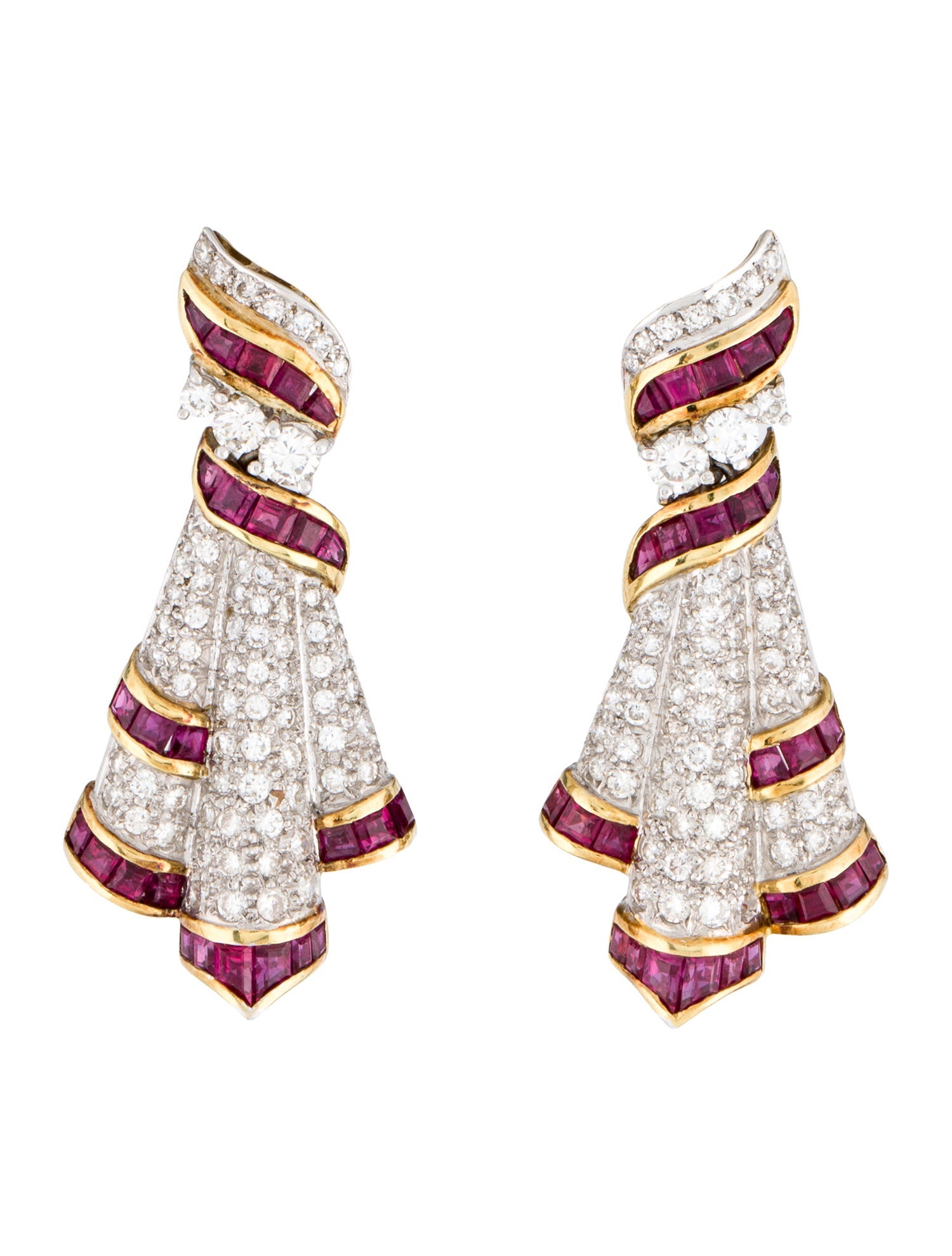 Earrings 18K 3.93ctw Ruby & Diamond Drop
