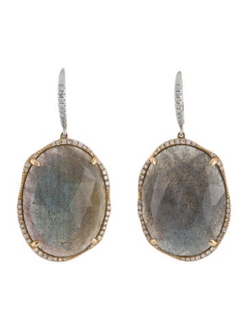 Earrings Drop 14K Labradorite & Diamond