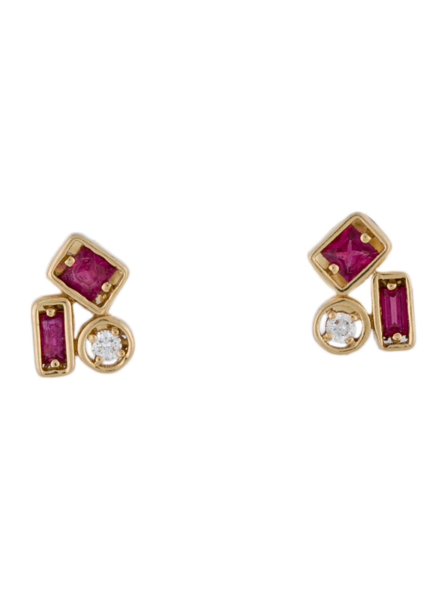 Suzanne Kalan 18K Ruby & Diamond Inlay Stud Earrings