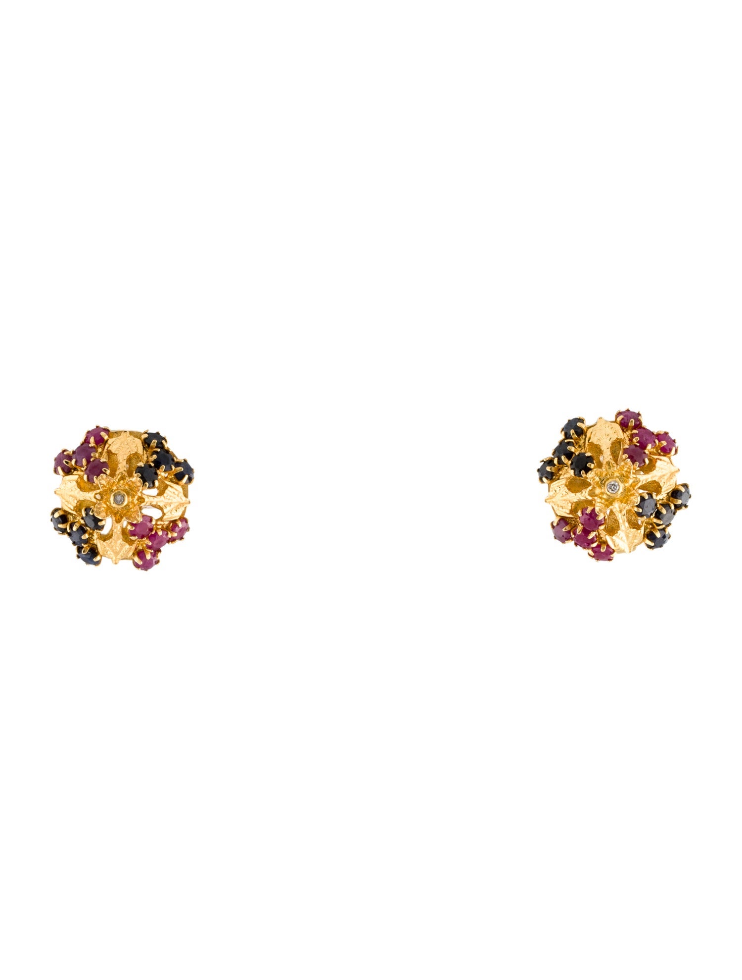 Earrings 18K Ruby, Sapphire & Diamond Earclips