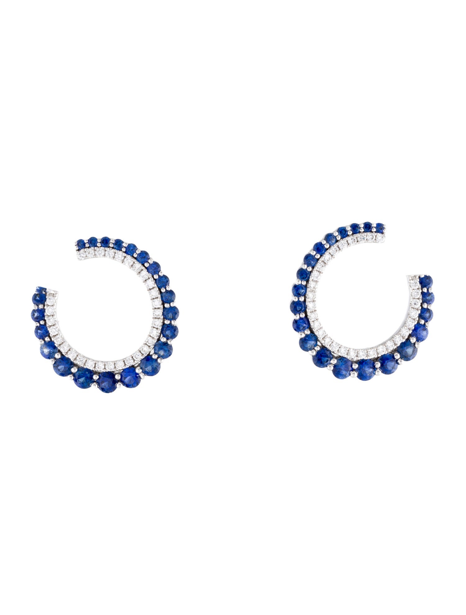 Earrings 18K Sapphire & Diamond Open Circle Earclips