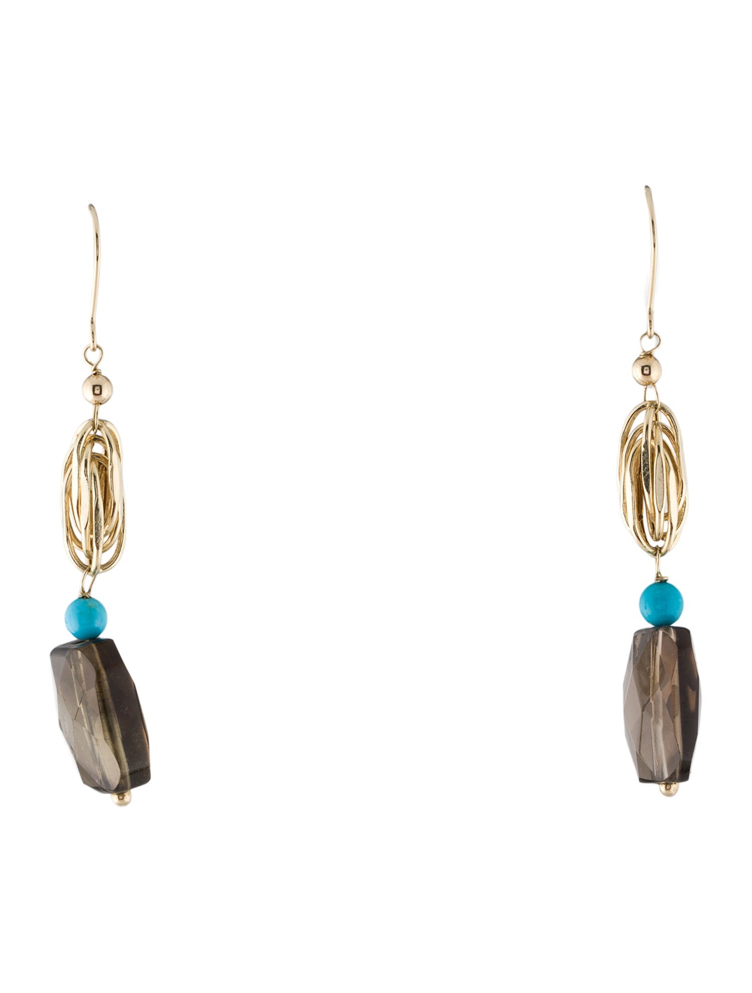 Earrings 14K Smoky Quartz & Turquoise Drop Earrings