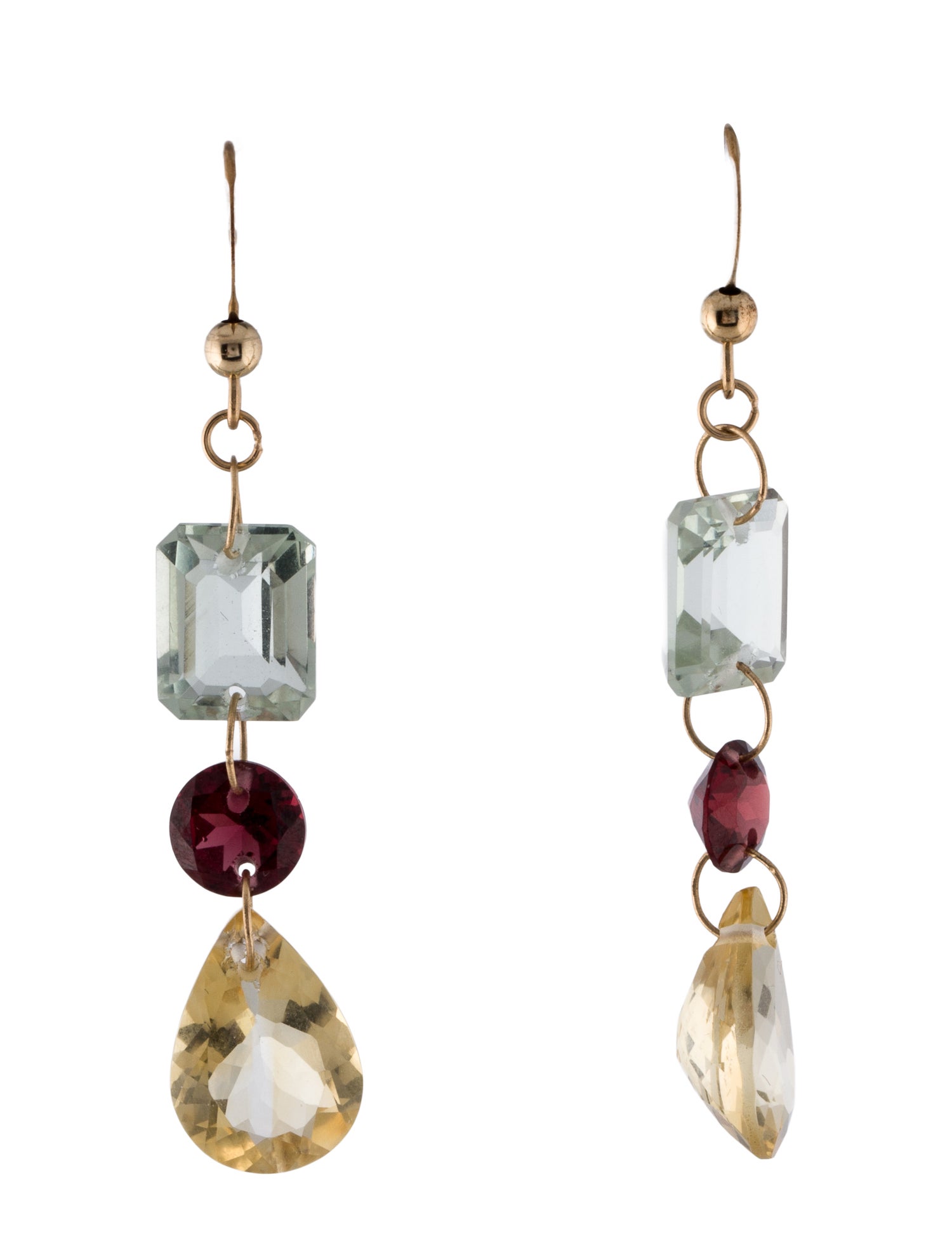 Earrings 14K Citrine, Garnet & Prasiolite Drop Earrings