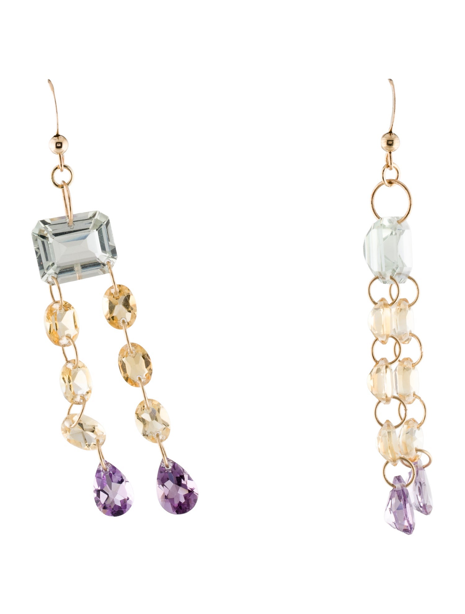 Earrings 14K Quartz, Amethyst, Citrine Drop Earrings