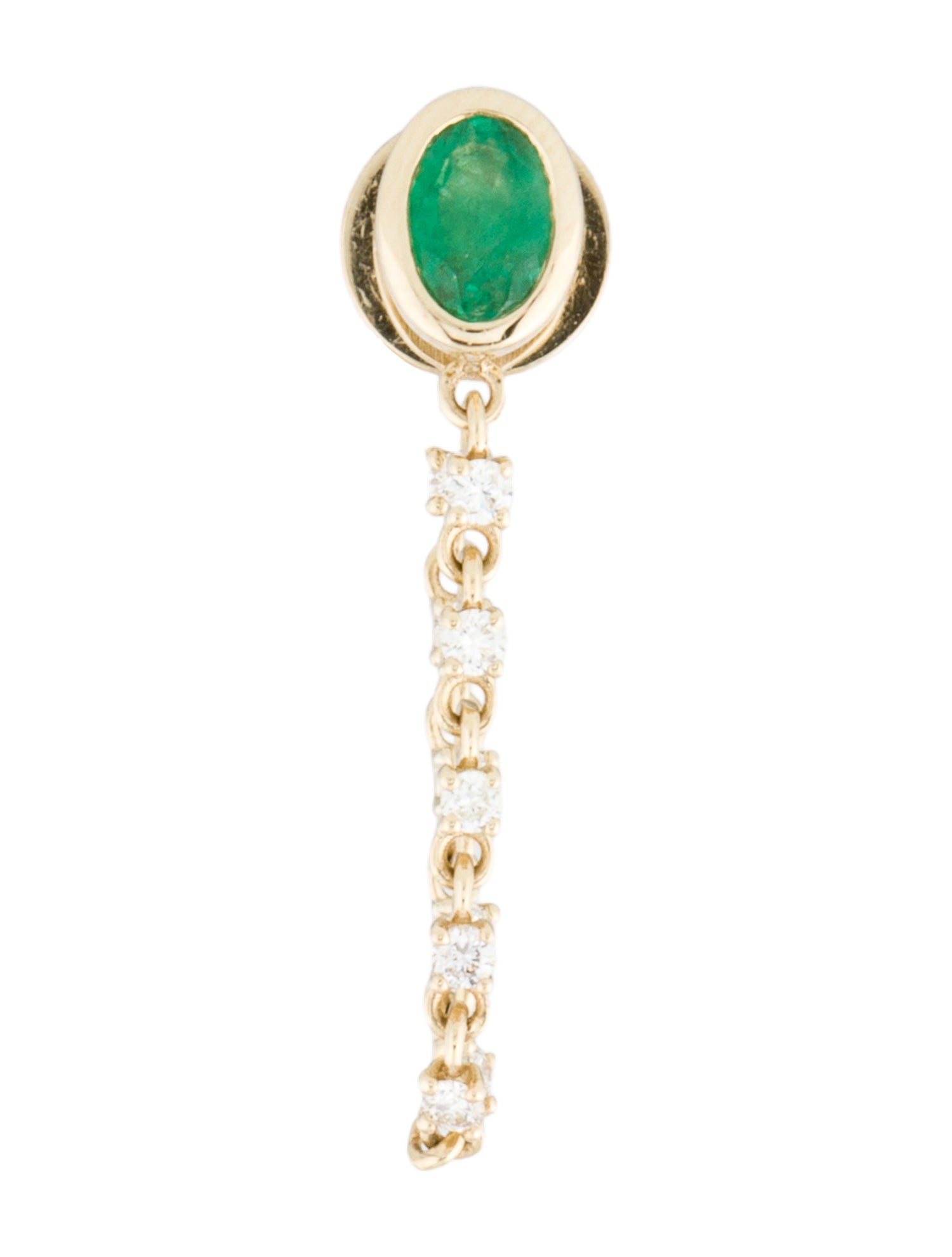 Earrings 14K Emerald & Diamond Single Drop Earring