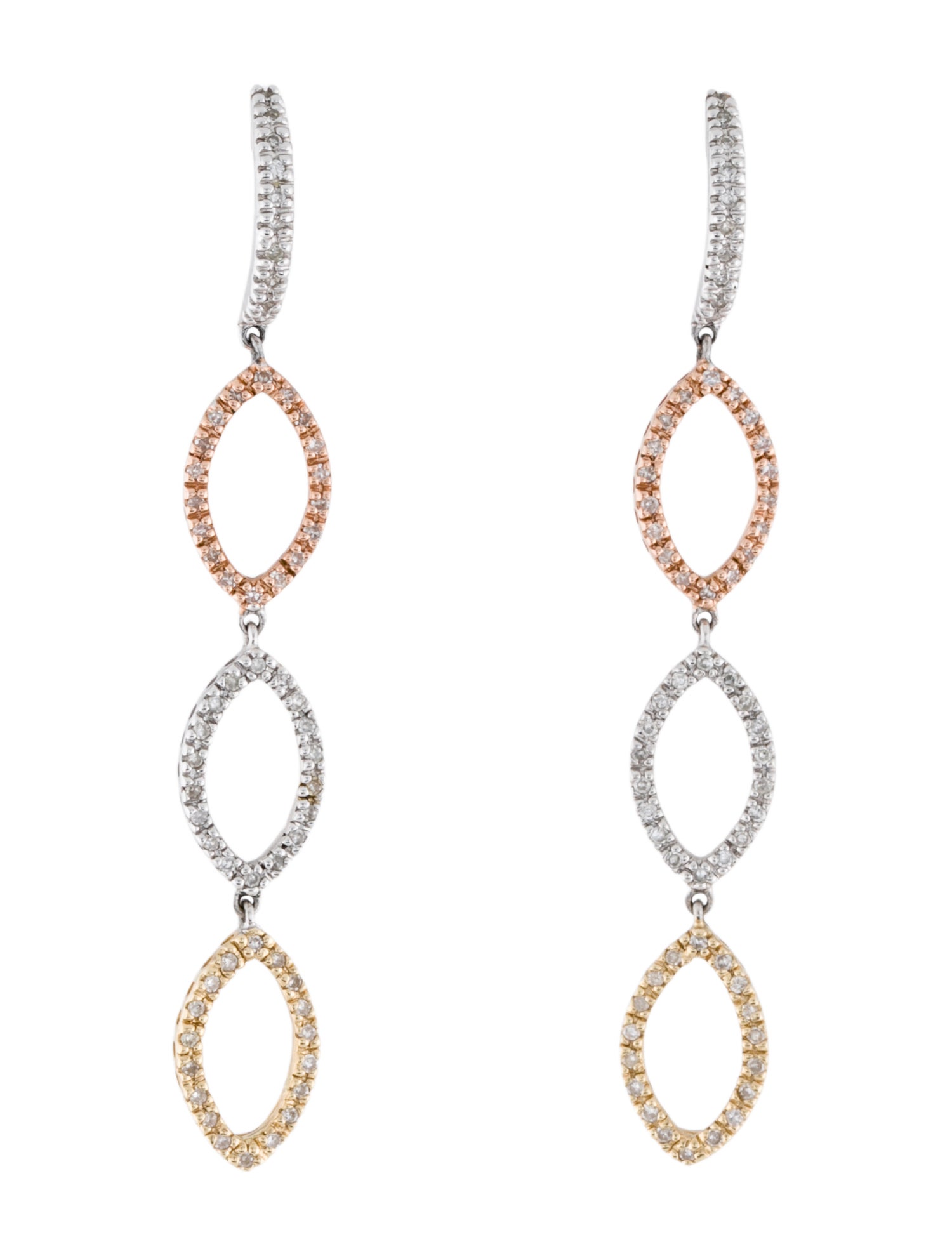 Earrings 14K Diamond Pavé Tri-Tone Drop