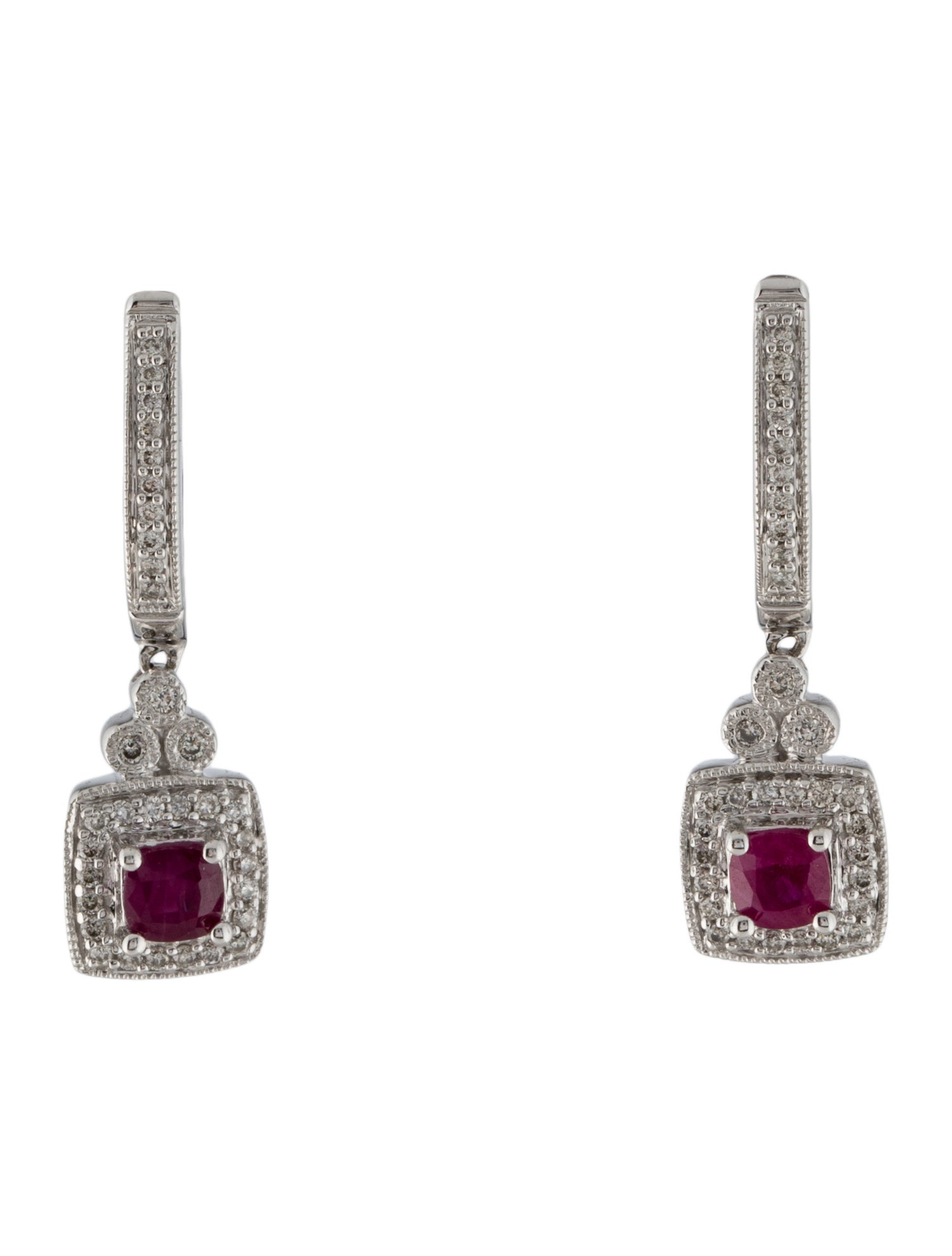 Earrings 14K Diamond & Ruby Drop Earrings