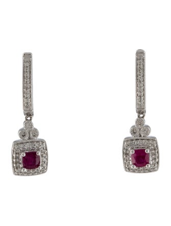 Earrings 14K Diamond & Ruby Drop Earrings