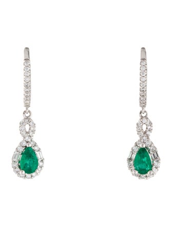 Earrings 14K Emerald & Diamond Drop Earrings