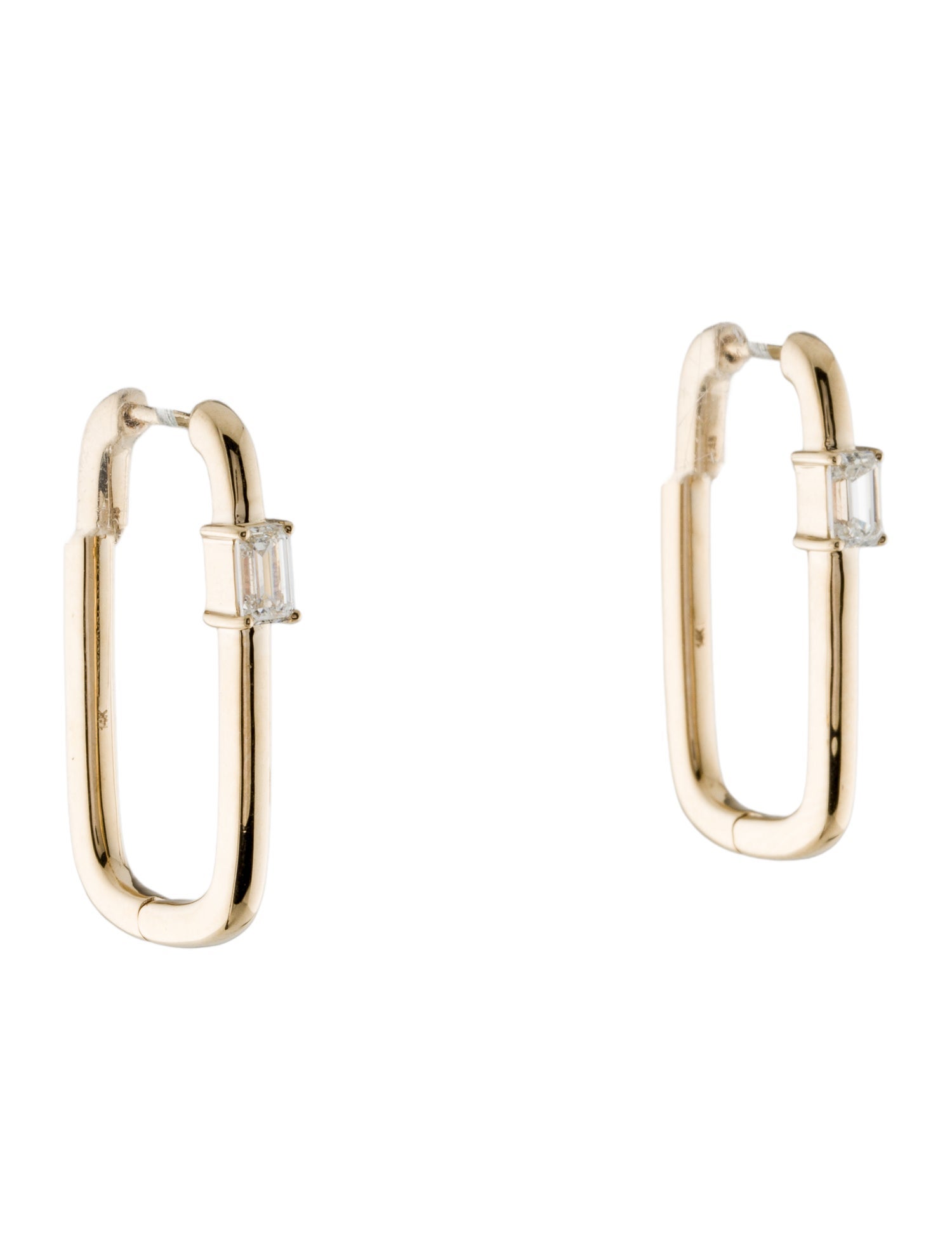 Earrings 14K Diamond Rectangular Hoop Earrings