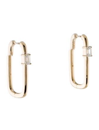 Earrings 14K Diamond Rectangular Hoop Earrings