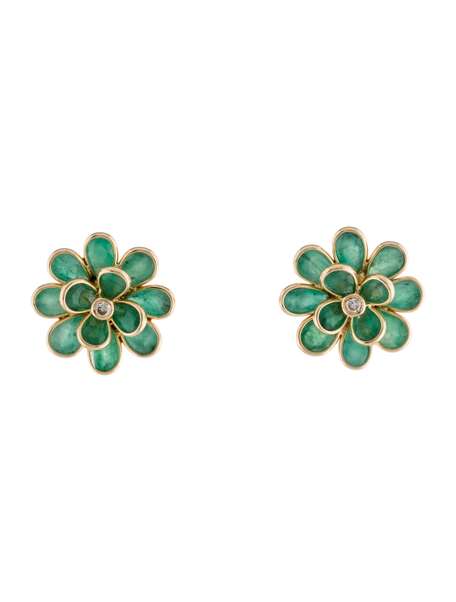 Earrings 18K Emerald & Diamond Stud Earrings