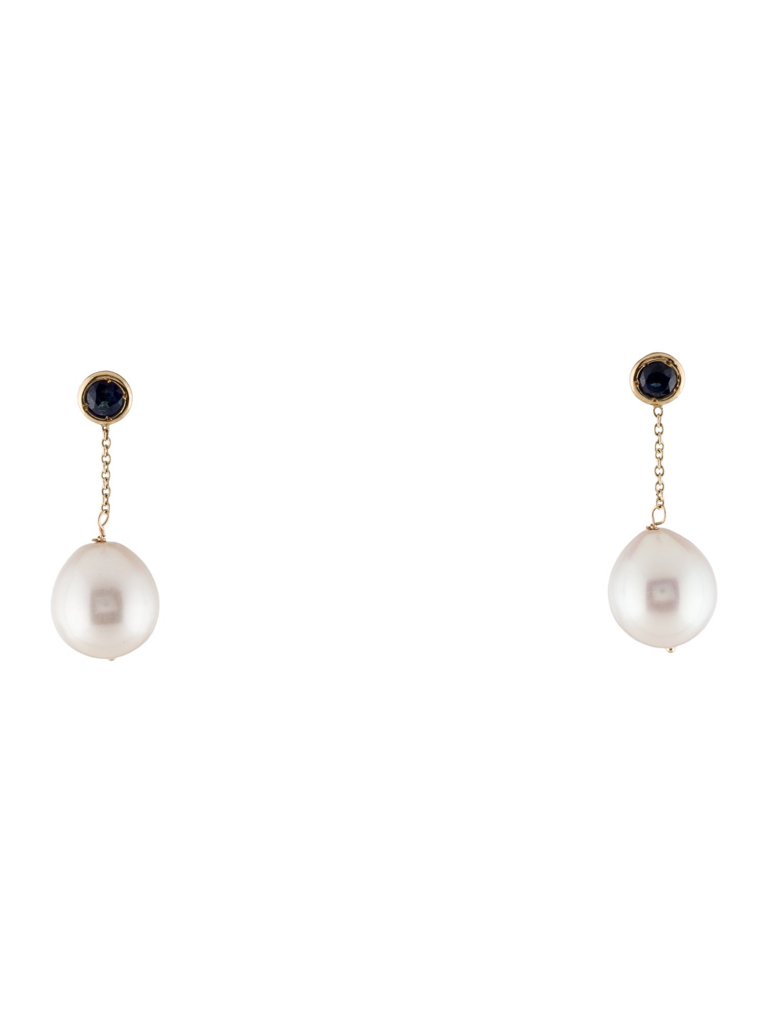 Earrings 14K Pearl & Sapphire Drop Earrings