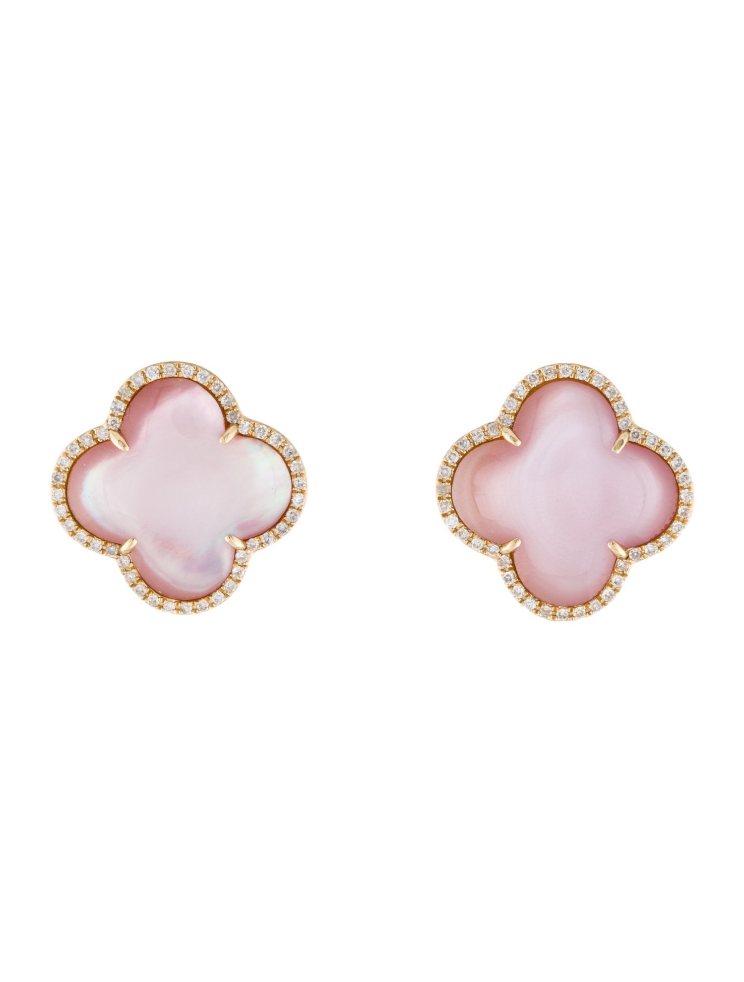 Earrings 14K Mother of Pearl & Diamond Clover Stud