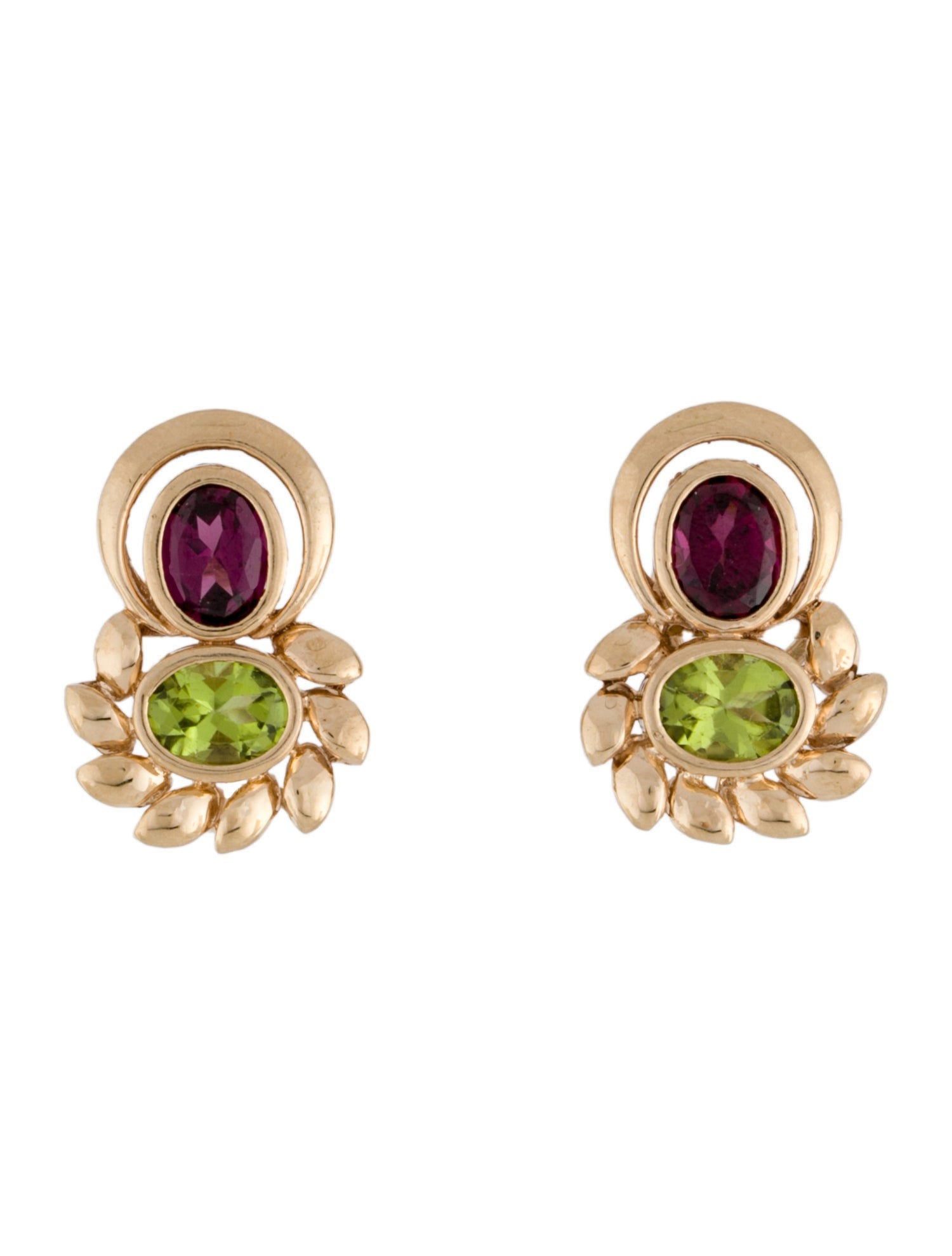 Earrings 14K Peridot & Rhodolite Earclip Earrings