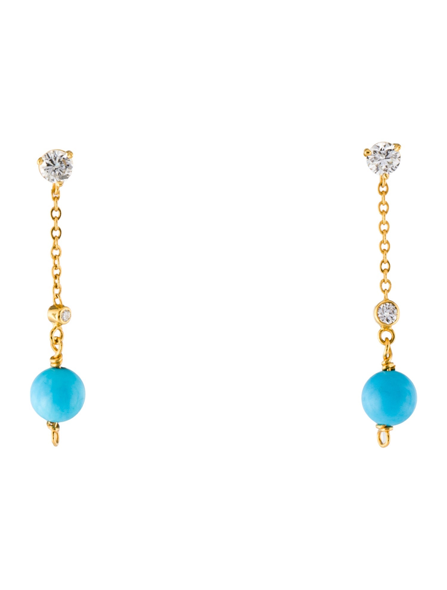 Earrings 14K Diamond & Turquoise Bead Ball Earrings