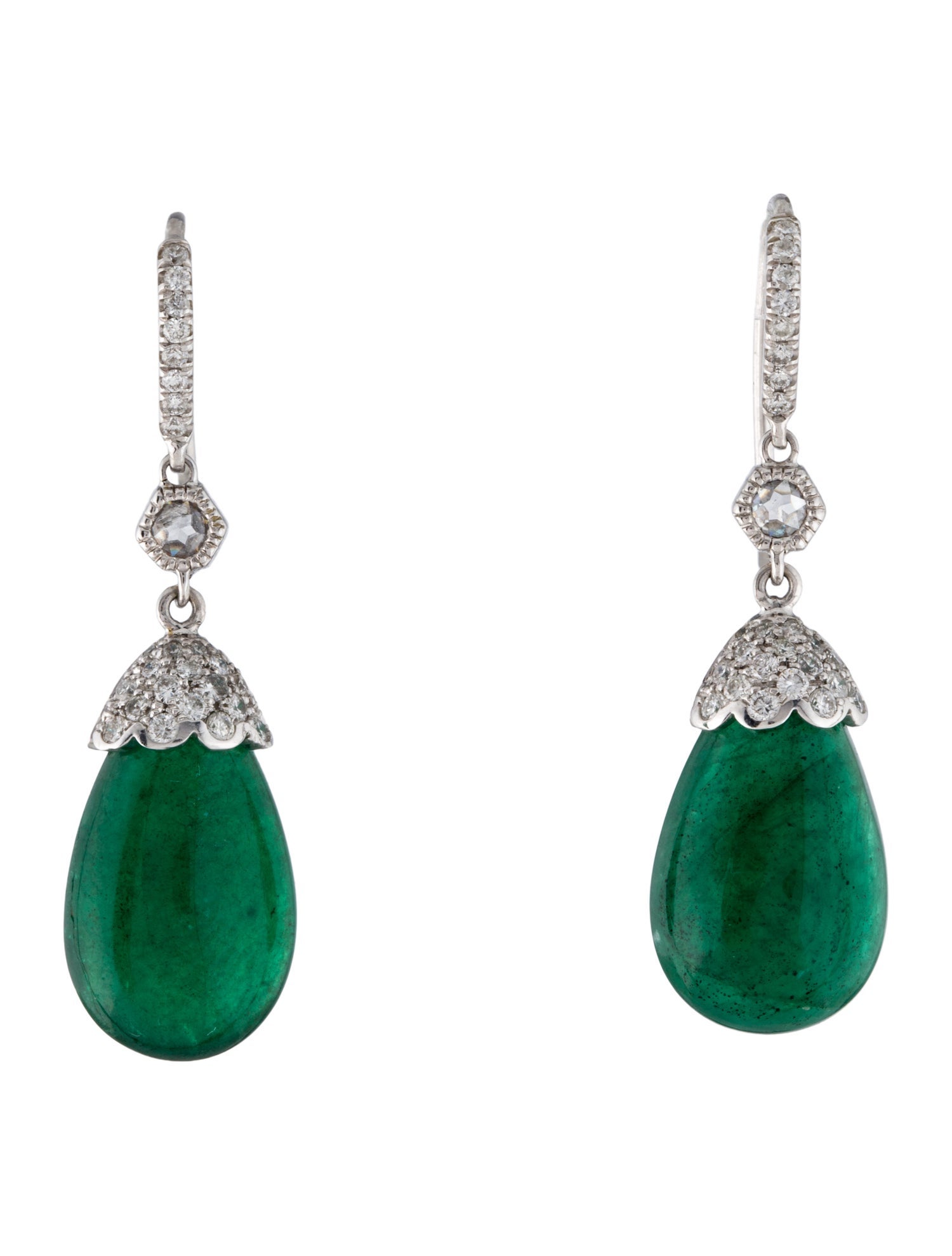 Earrings 18K Emerald & Diamond Drop Earrings