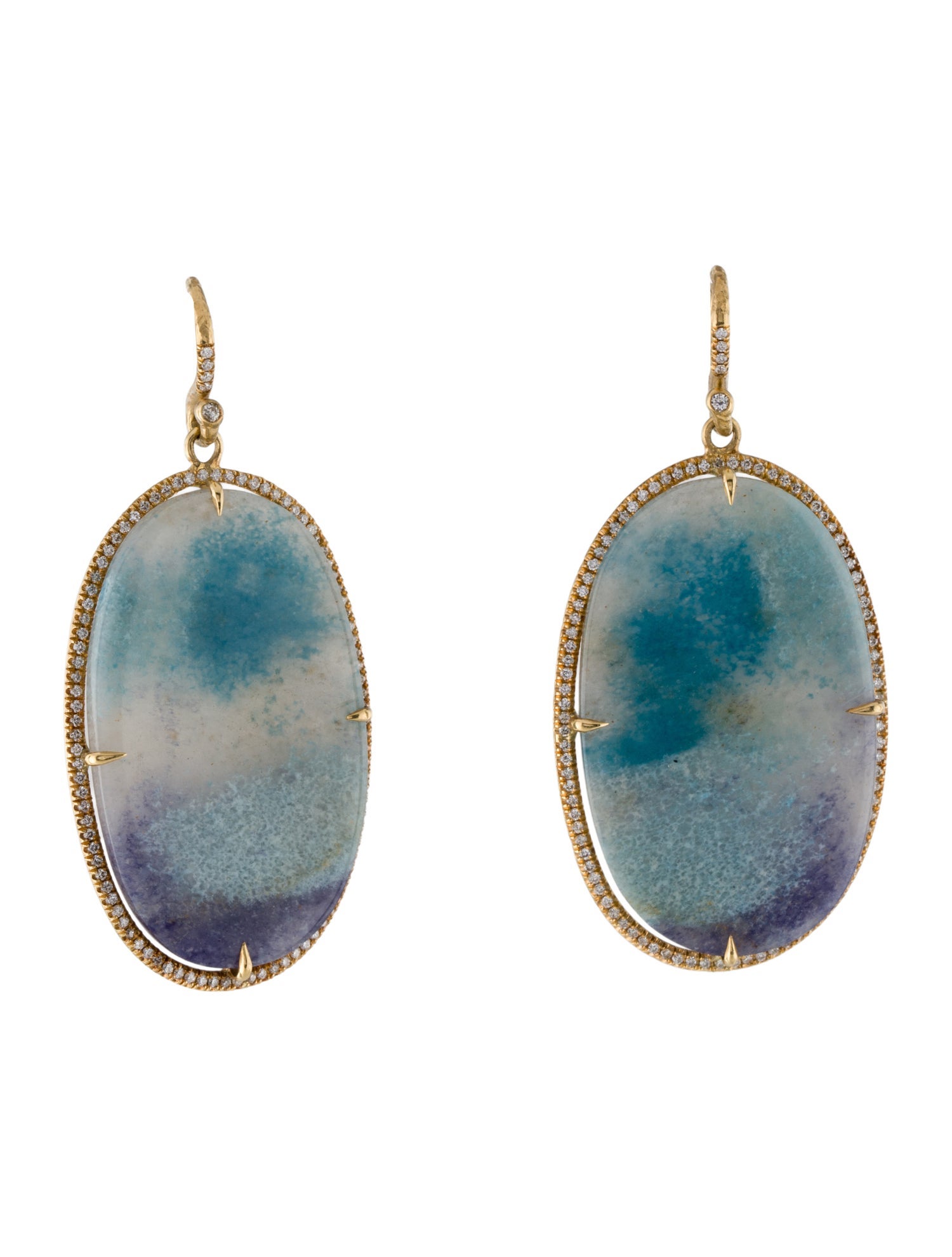 Earrings 18K Diamond & Chalcedony Slice Drop Earrings