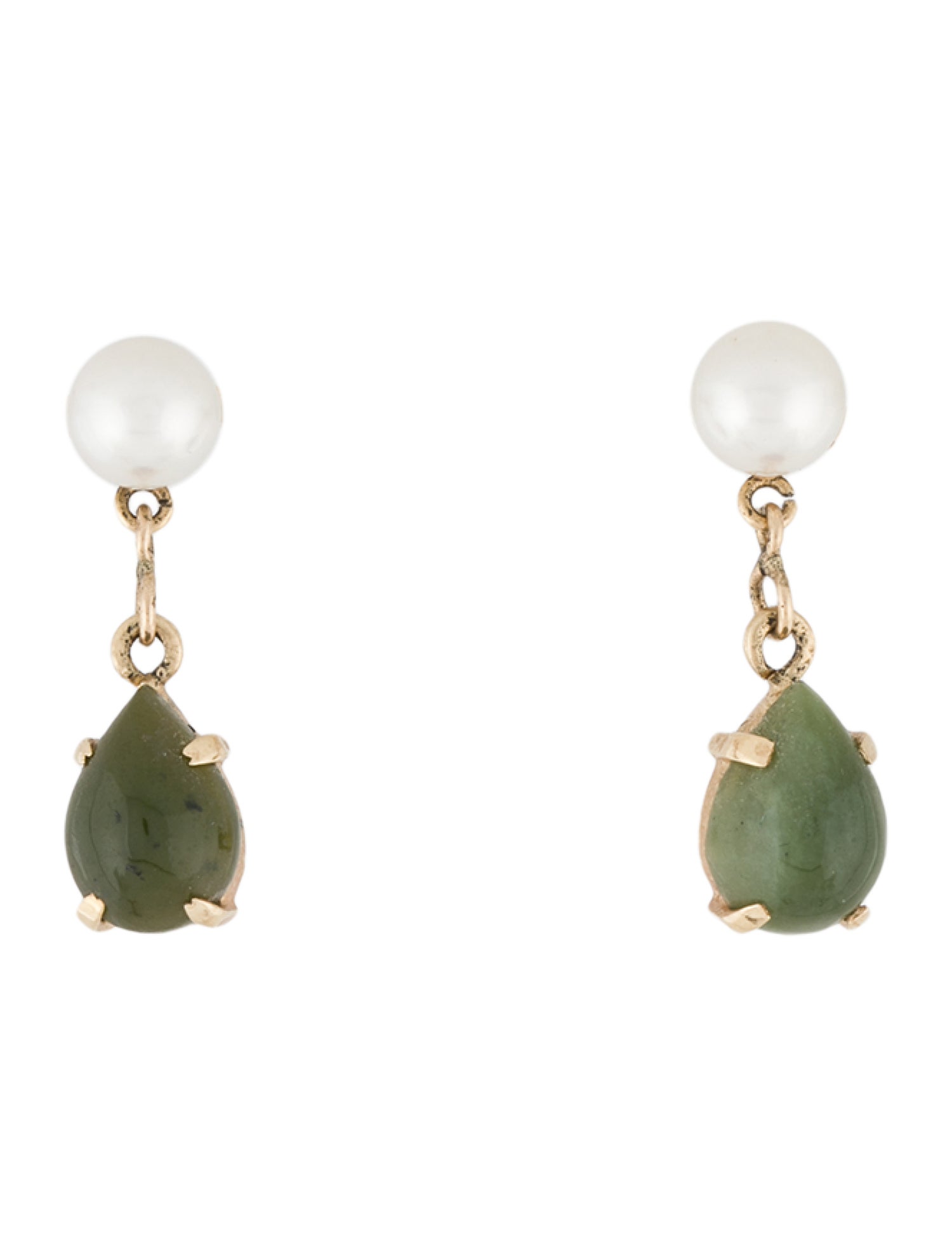 Earrings 14K Pearl & Nephrite Drop