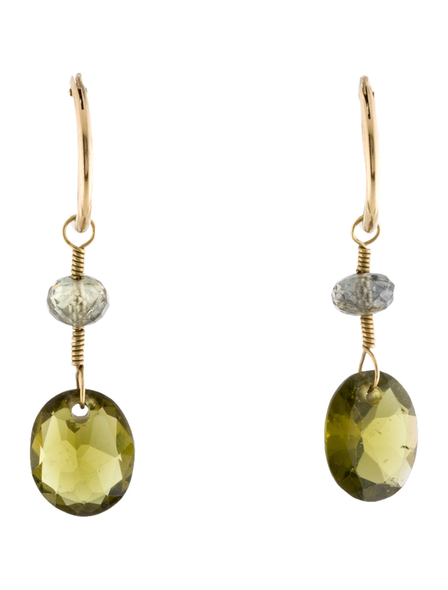 Earrings 14K Peridot & Sapphire Drop Earrings