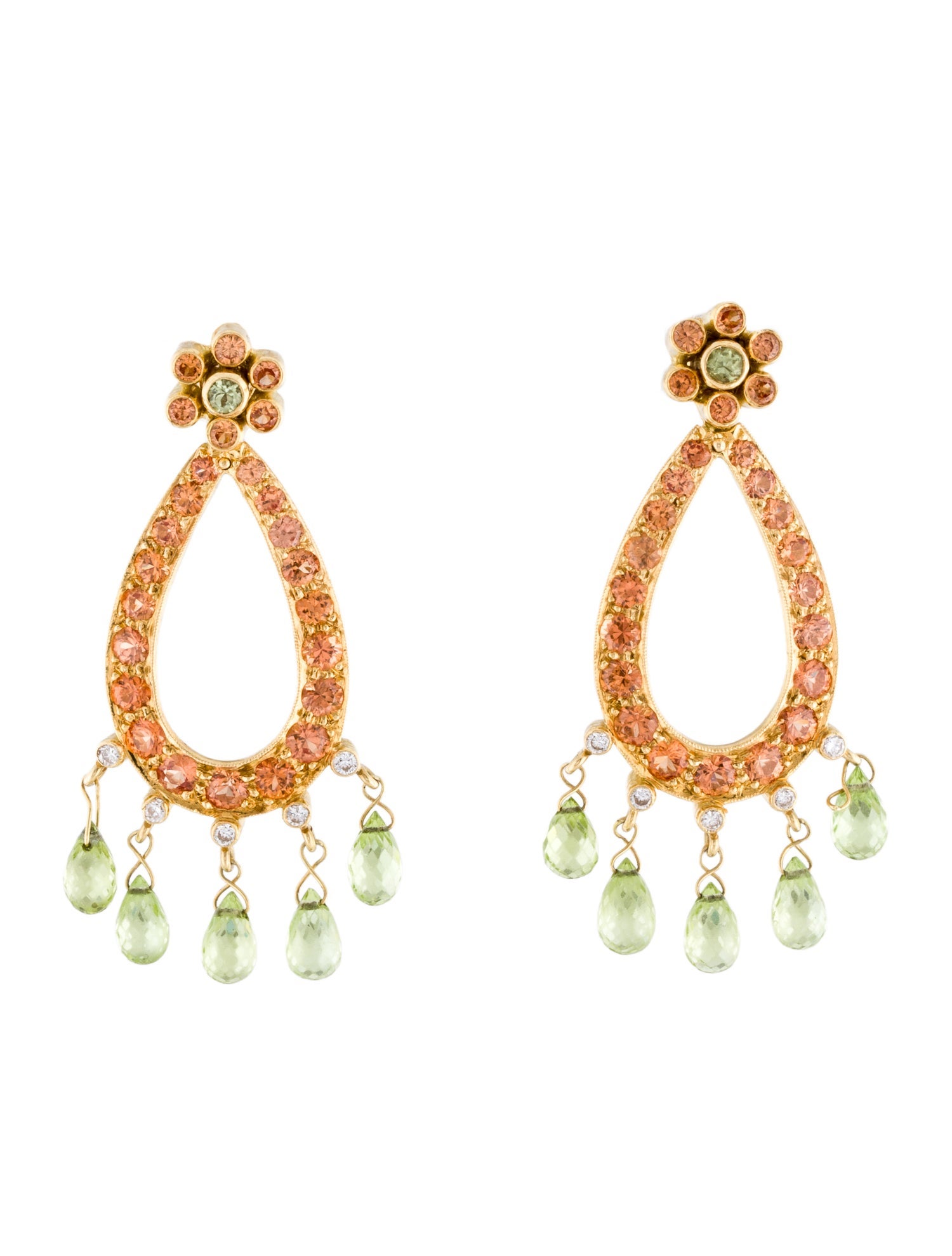 Earrings 18K 3.28ctw Sapphire, Peridot & Diamond Drop Earrings