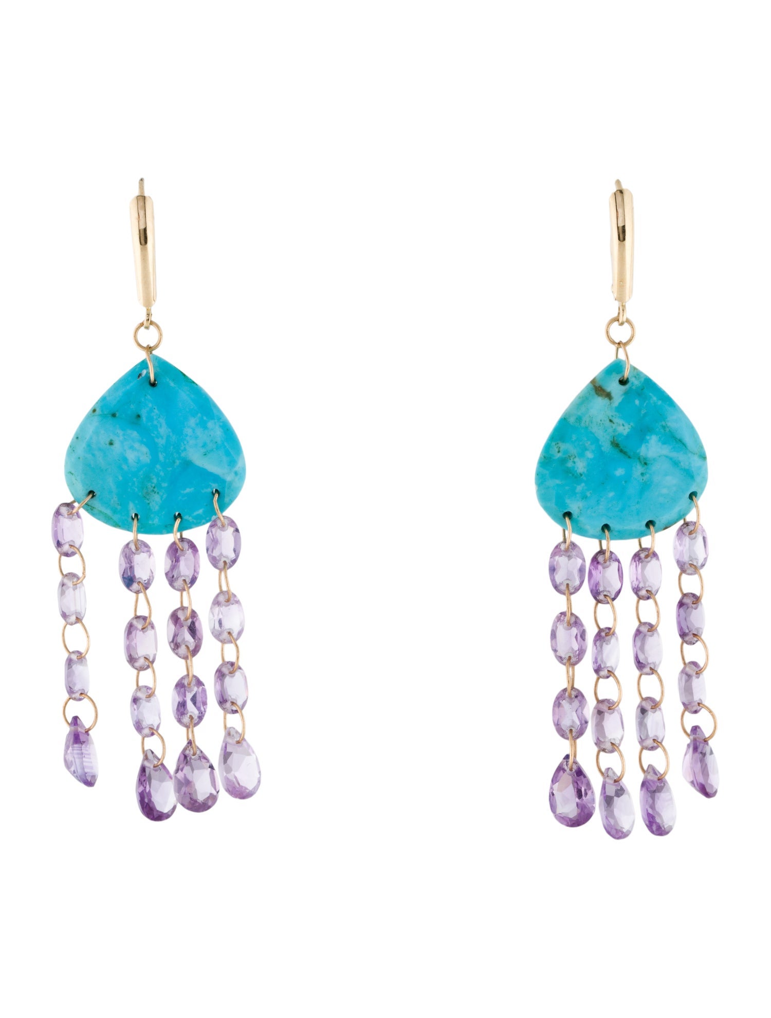 Earrings 14K Turquoise & Amethyst Drop Earrings