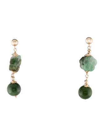 Earrings 14K Jadeite Flower Drop Earrings