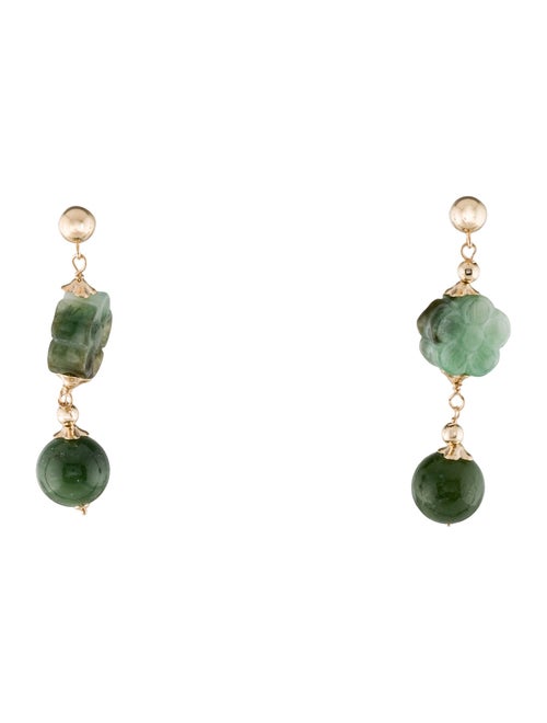Earrings 14K Jadeite Flower Drop Earrings