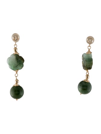 Earrings 14K Jadeite Flower Drop Earrings