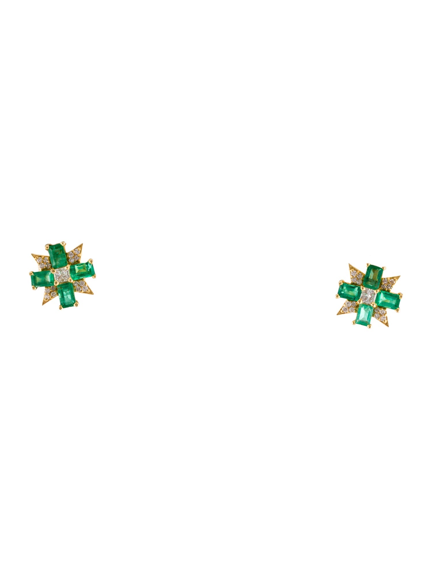 Earrings 18K 1.20ctw Emerald & Diamond Stud Earrings