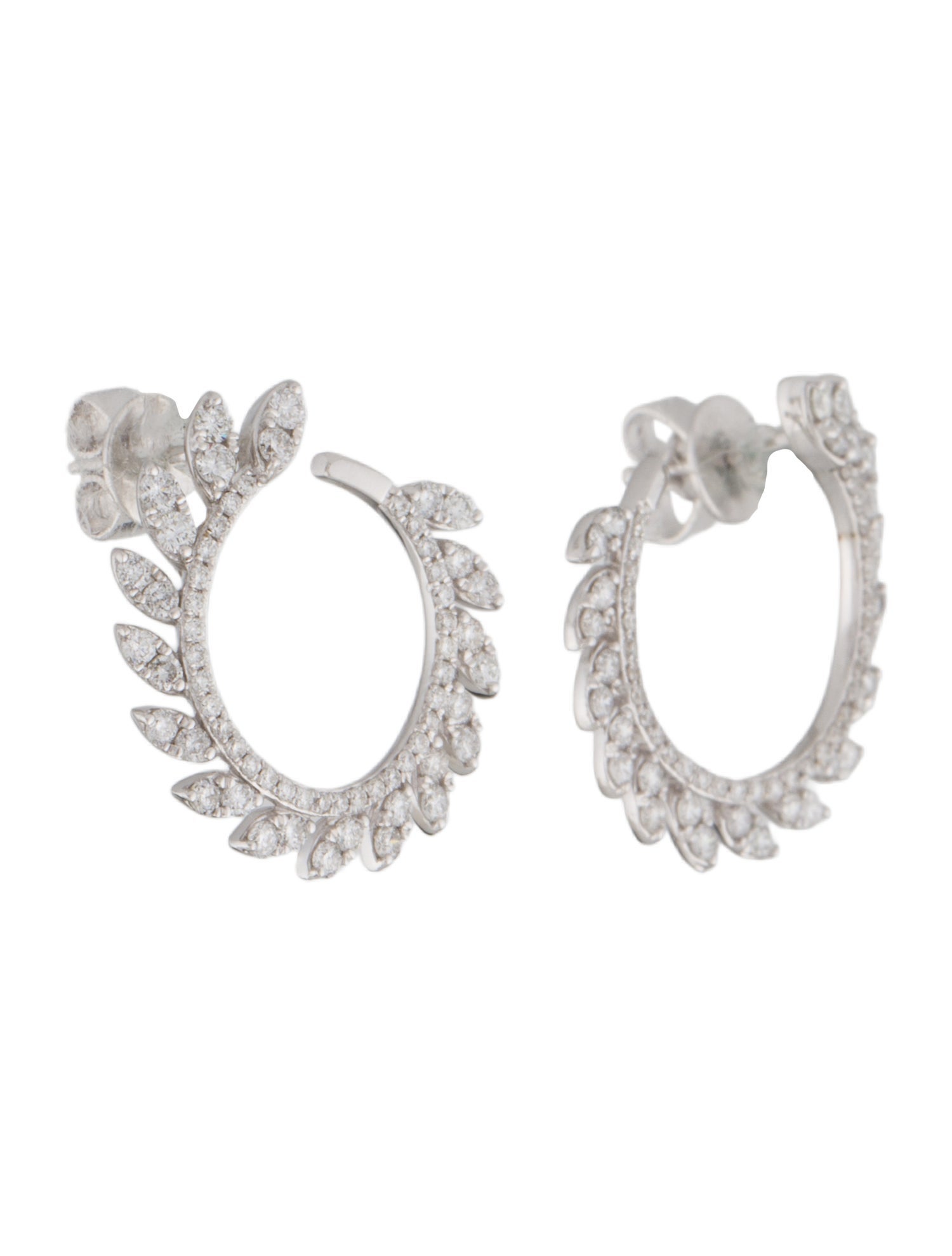 Earrings 14K Diamond Leaf Hoop Earrings