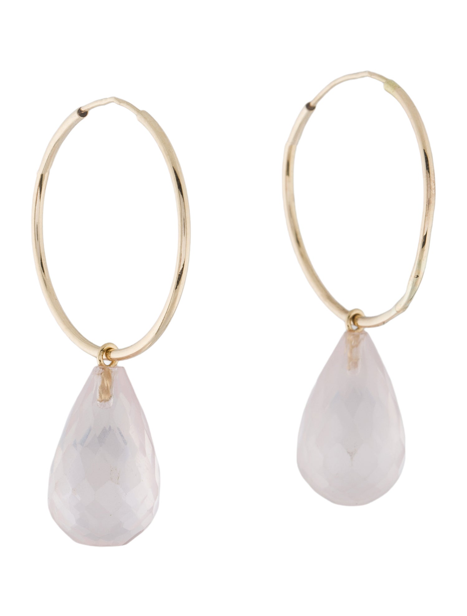 Earrings 14K Rose Quartz Drop Hoop Earrings